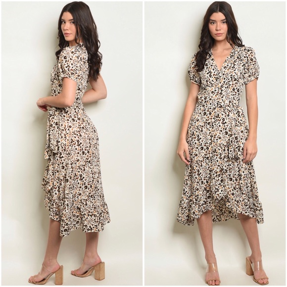 Dresses & Skirts - Leopard print wrap midi dress